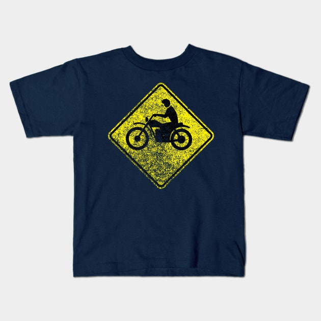 Motorcycle Xing (distressed) Kids T-Shirt by GloopTrekker